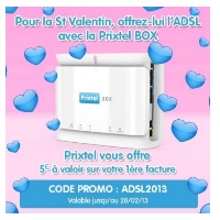 Cadeaux de St Valentin Prixtel, 5€ offert sur l'ADSL 